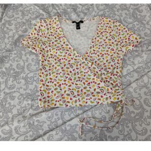 forever 21 fruit print stretch knit crop top size small